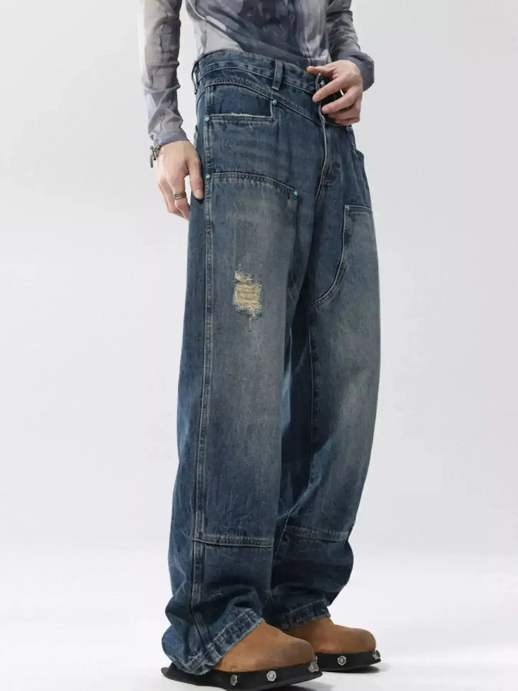 Men's Full Size Distressed Wide Leg Jeans Plus Size - Plush Fashion Hub