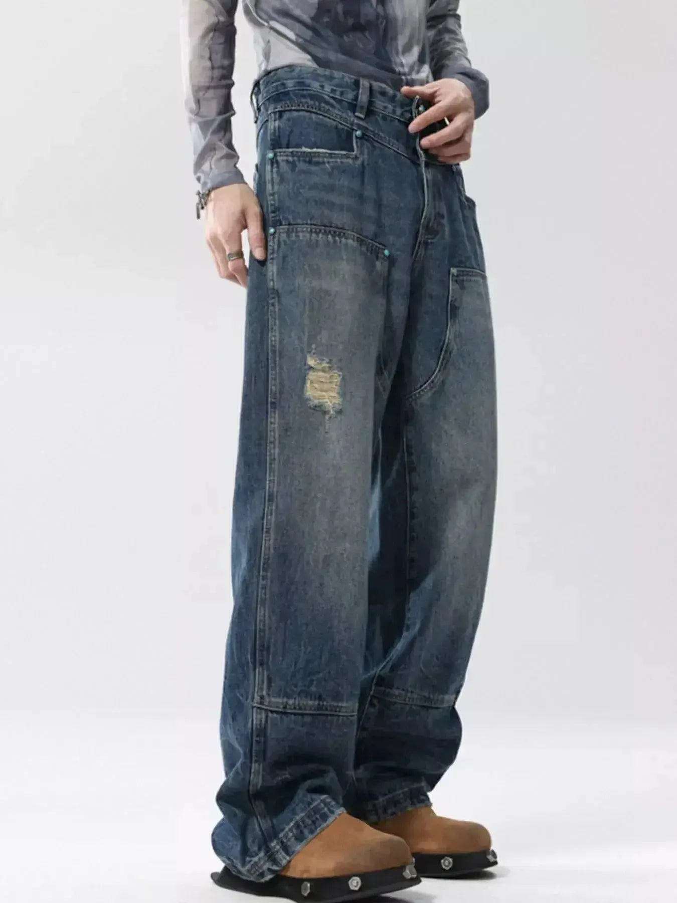 Men's Full Size Distressed Wide Leg Jeans Plus Size - Plush Fashion Hub