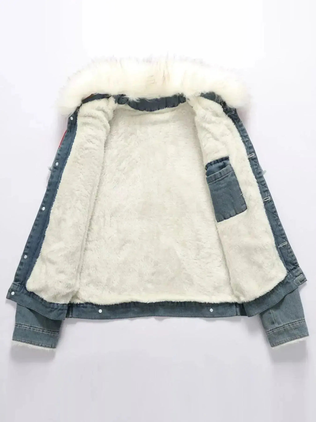Men's Full Size Faux Fur Collar Denim Jacket Plus Size - Plush Fashion Hub