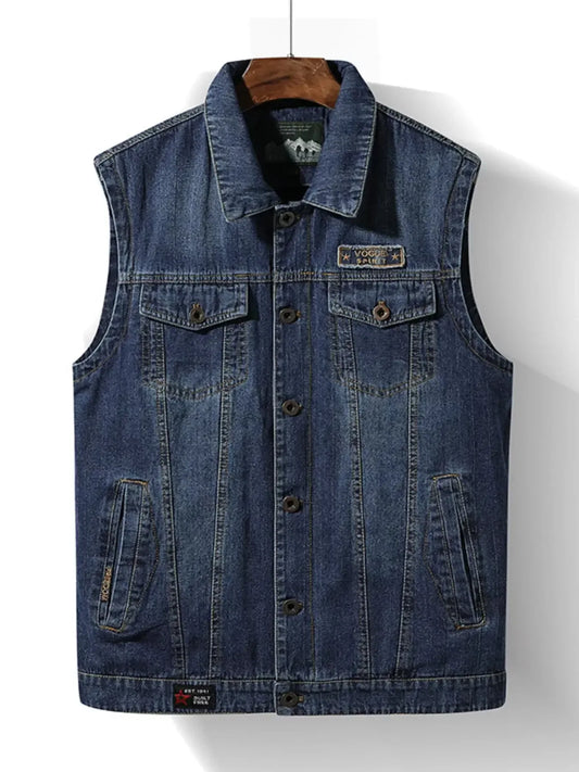 Men's Plus Size Button Up Denim Vest - Plush Fashion Hub
