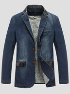 Men's Plus Size Lapel Collar Button Up Denim Blazer - Plush Fashion Hub