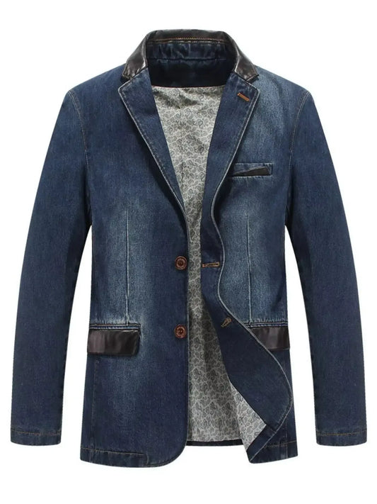 Men's Plus Size Lapel Collar Button Up Denim Blazer - Plush Fashion Hub