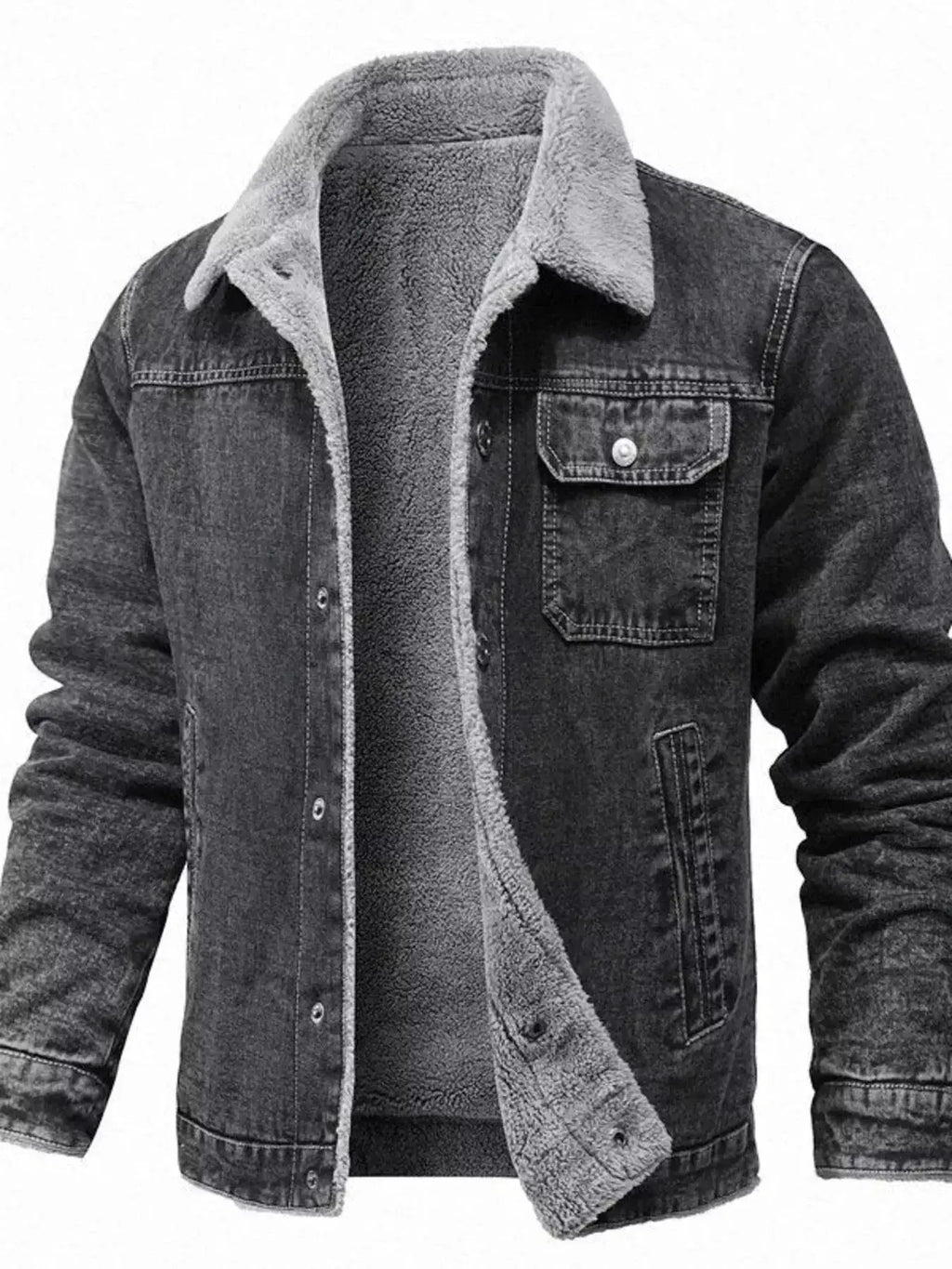 Men's Plus Size Button Up Sherpa Lined Denim Jacket - Plush Fashion Hub