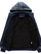 Men's Plus Size Zip Up Hooded Denim Jacket - Plush Fashion Hub