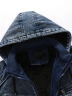 Men's Plus Size Zip Up Hooded Denim Jacket - Plush Fashion Hub