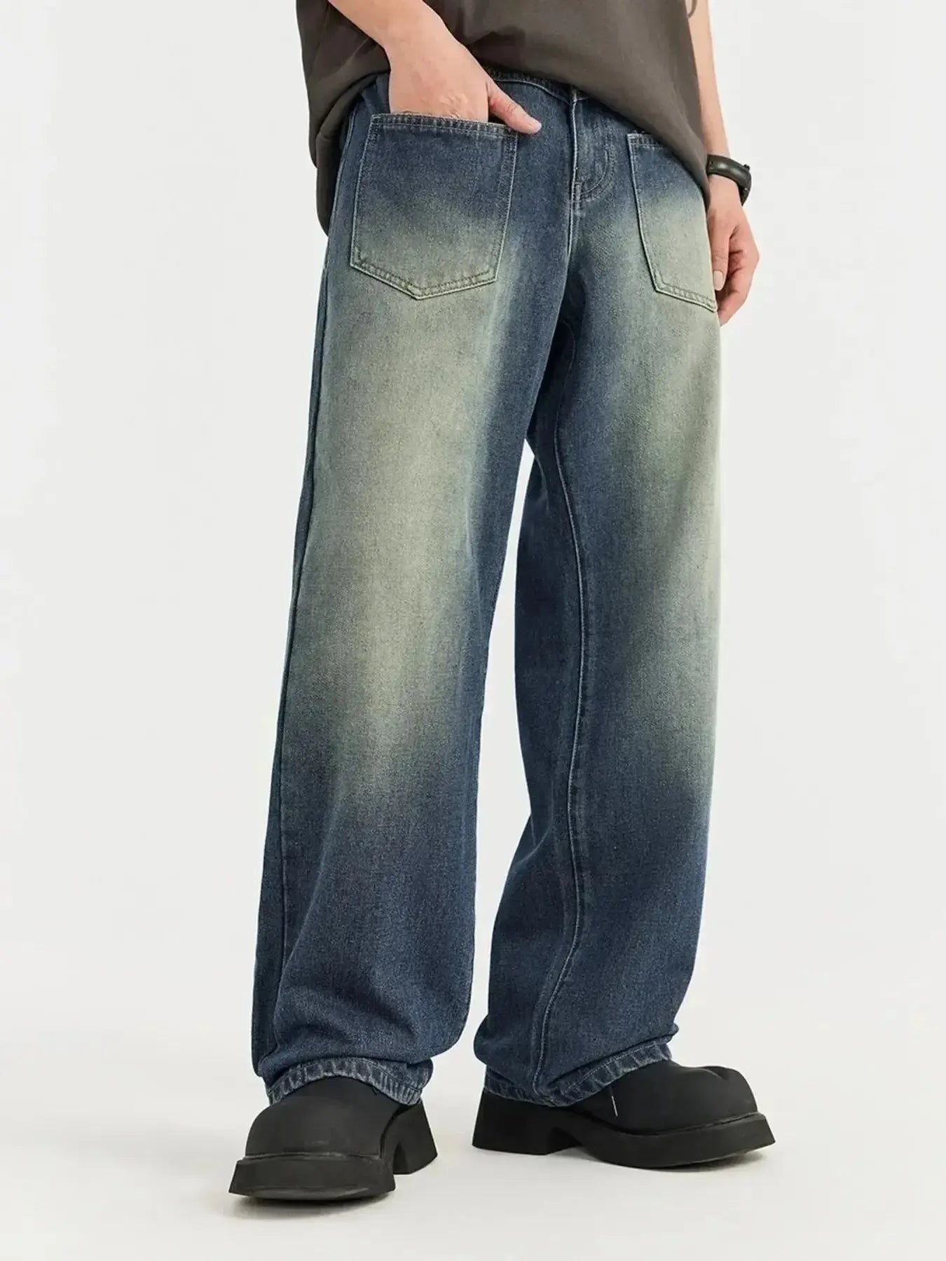 Men's Vintage Wash Wide Leg Jeans - Plush Fashion Hub