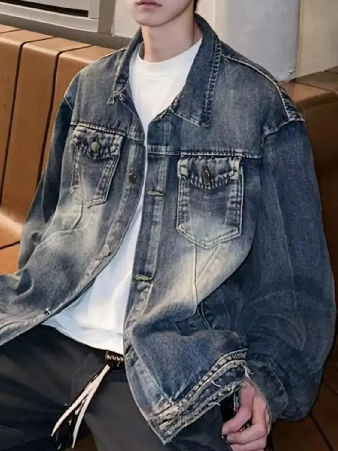 Men's Full Size Vintage Washed Denim Jacket Plus Size - Plush Fashion Hub