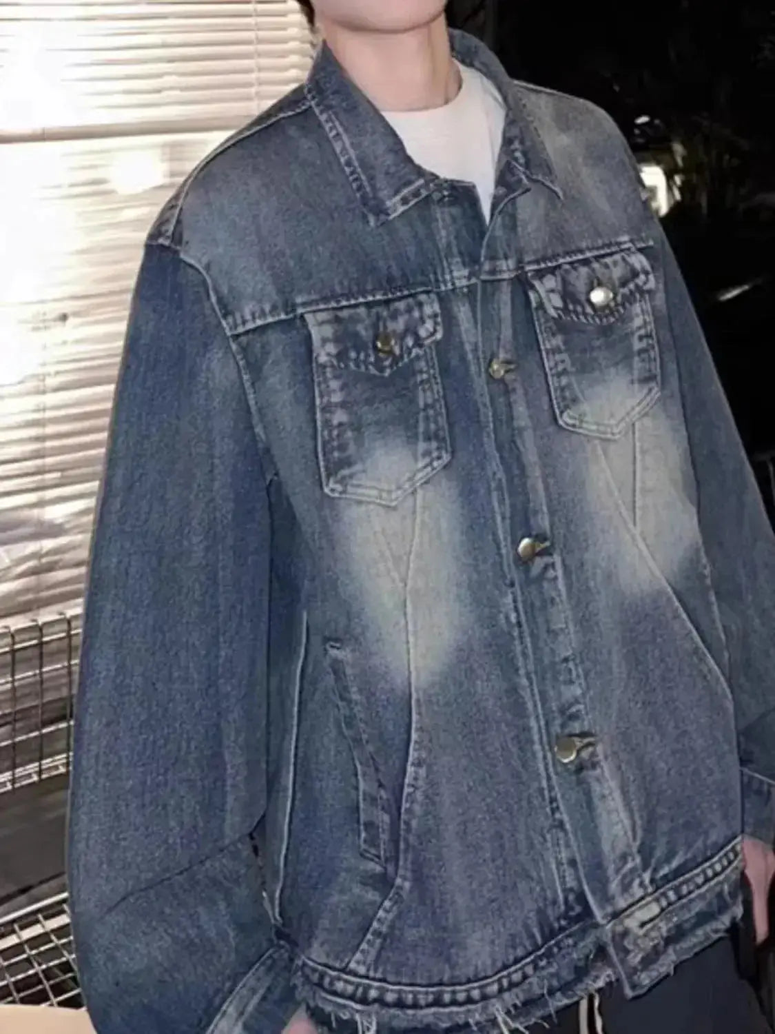 Men's Full Size Vintage Washed Denim Jacket Plus Size - Plush Fashion Hub
