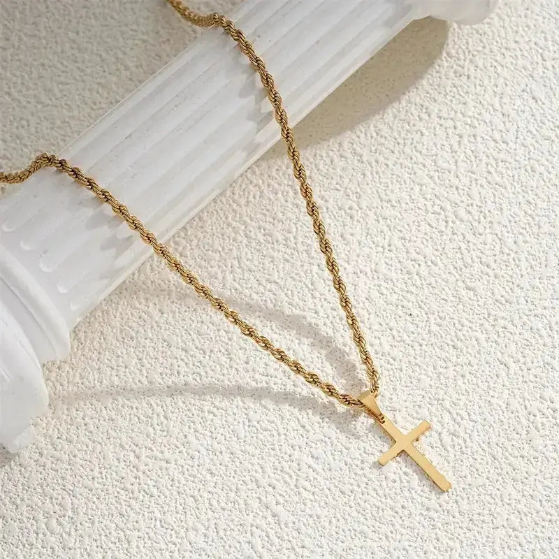 New Cross Pendant Necklace for Men Women Minimalist Gold Jewelry - Plush Fashion Hub