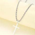 Minimalist gold cross pendant necklace for men and women, unisex dainty layering chain by Plush Fashion Hub.
