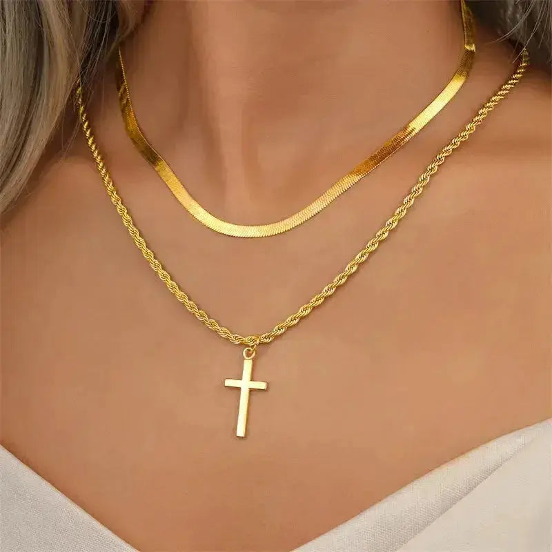 New Cross Pendant Necklace for Men Women Minimalist Gold Jewelry - Plush Fashion Hub
