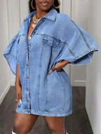 Oversized Batwing Sleeve Denim Top - Plush Fashion Hub