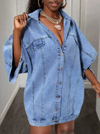 Oversized Batwing Sleeve Denim Top - Plush Fashion Hub