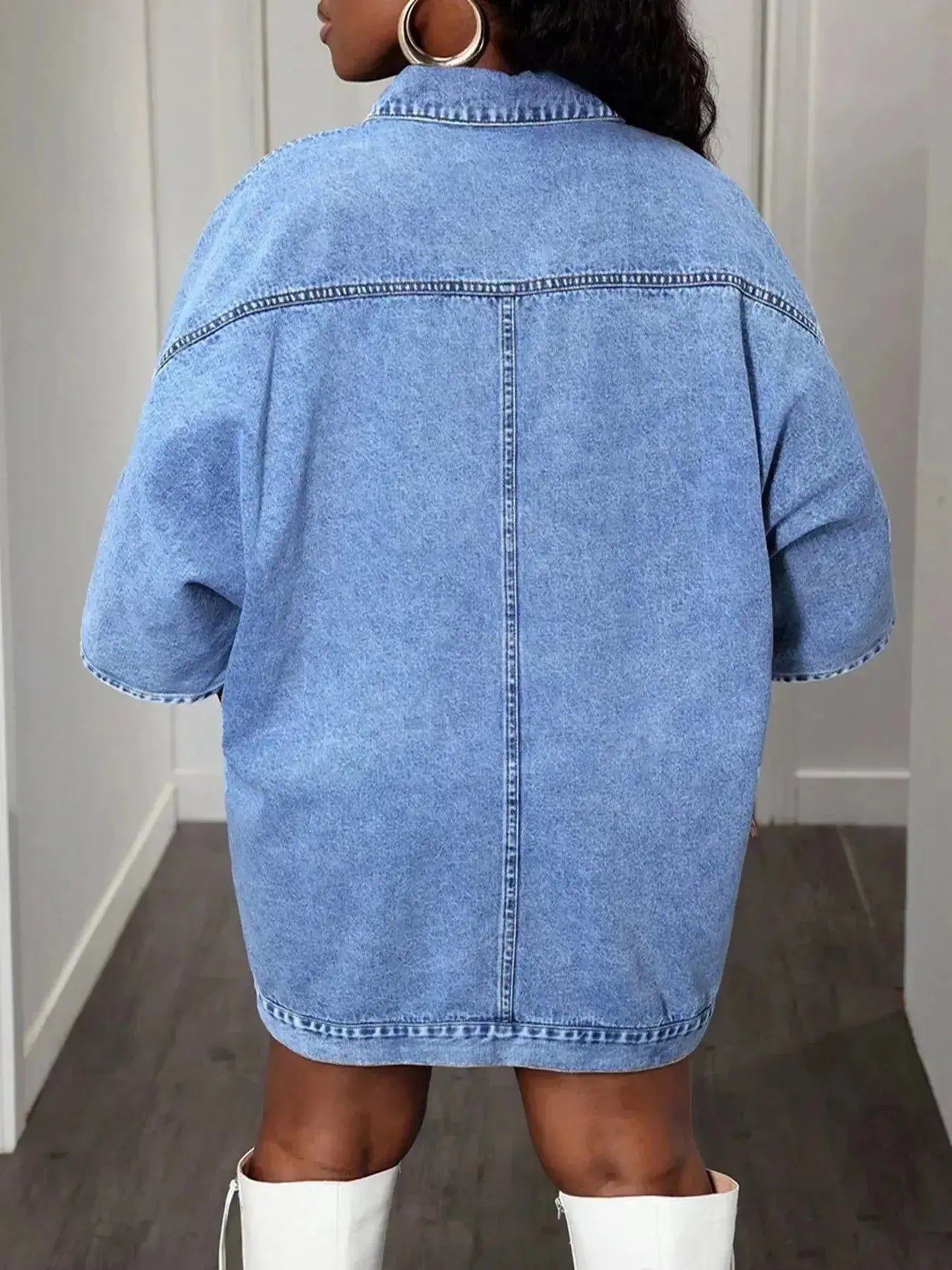 Oversized Batwing Sleeve Denim Top - Plush Fashion Hub