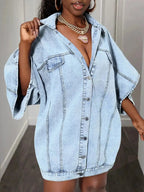 Oversized Batwing Sleeve Denim Top - Plush Fashion Hub