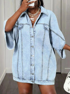 Oversized Batwing Sleeve Denim Top - Plush Fashion Hub