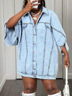 Oversized Batwing Sleeve Denim Top - Plush Fashion Hub