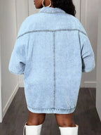 Oversized Batwing Sleeve Denim Top - Plush Fashion Hub