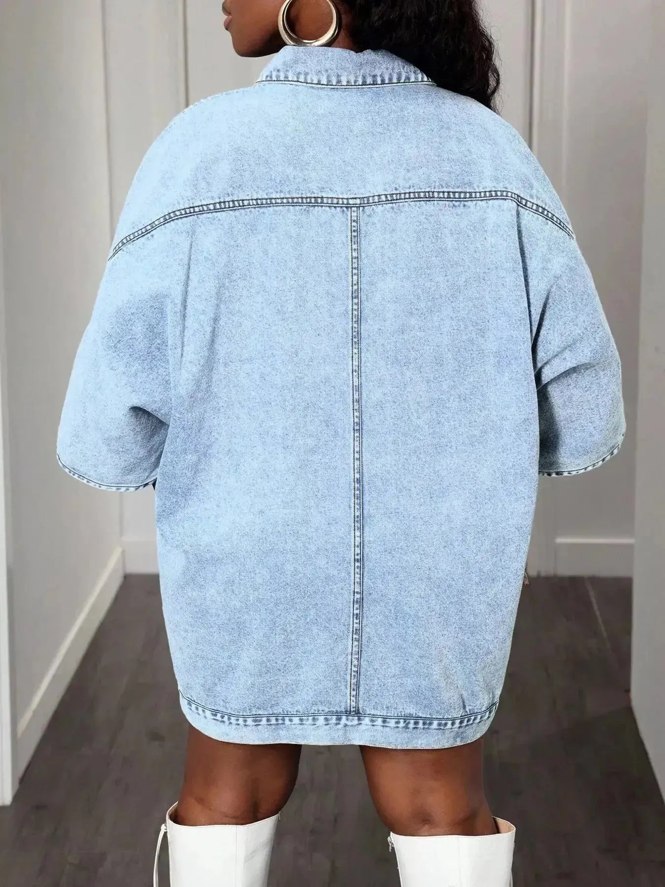 Oversized Batwing Sleeve Denim Top - Plush Fashion Hub