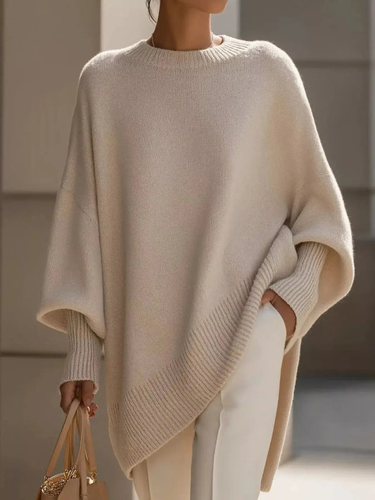 Oversized Batwing Sleeve Round Neck Sweater - Plush Fashion Hub