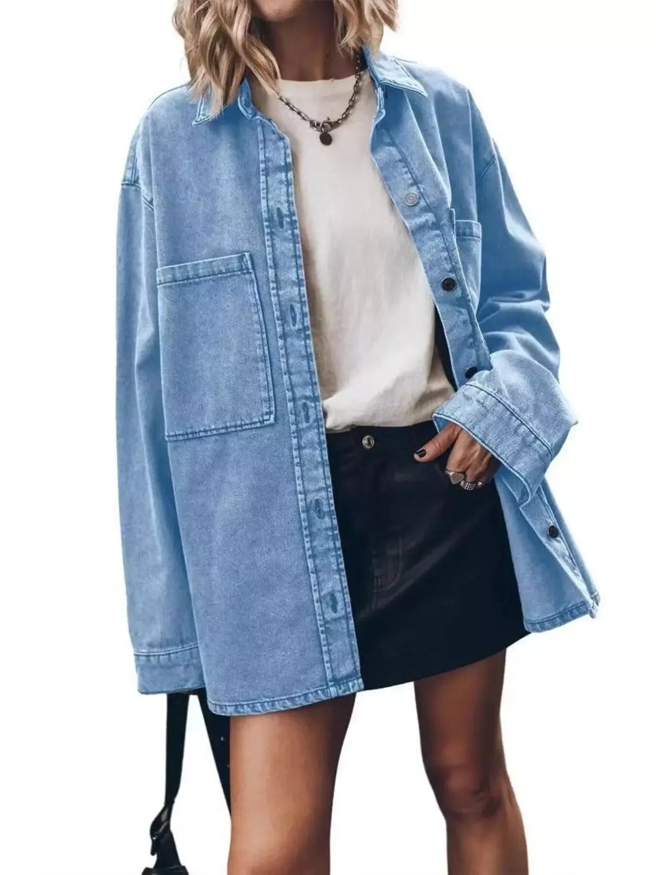 Oversized Button Up Denim Shirt - Plush Fashion Hub