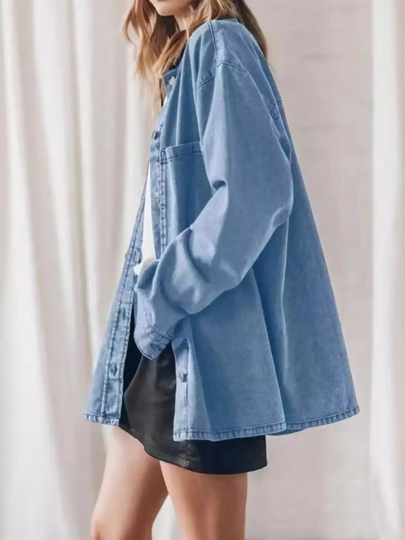 Oversized Button Up Denim Shirt - Plush Fashion Hub