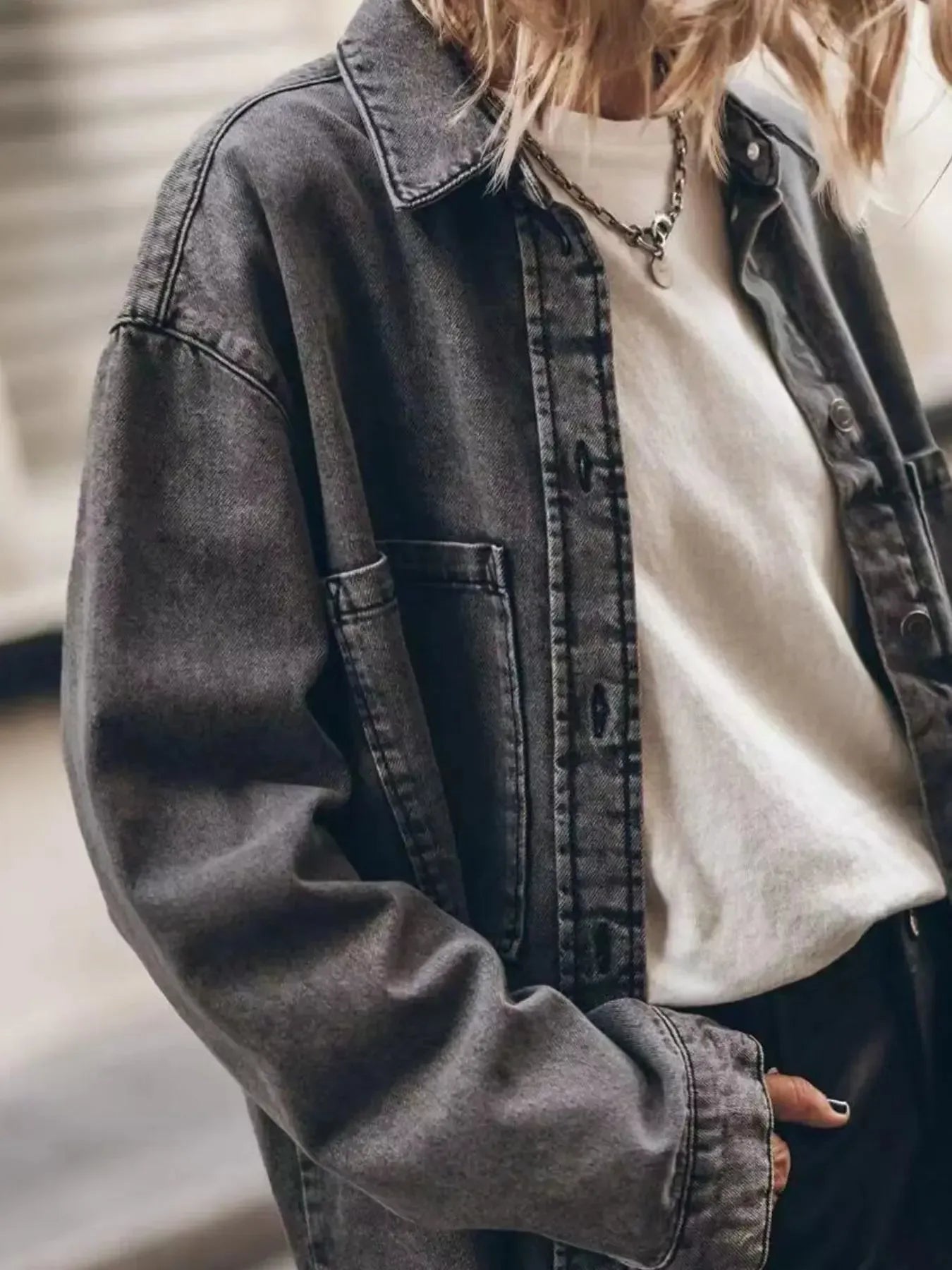 Oversized Button Up Denim Shirt - Plush Fashion Hub