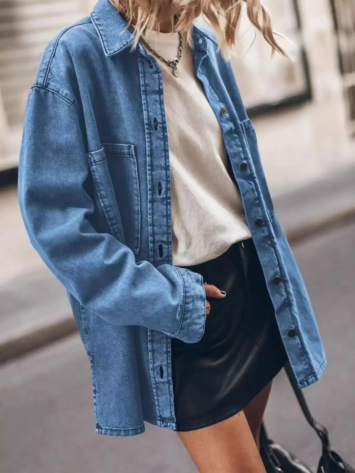 Oversized Button Up Denim Shirt - Plush Fashion Hub