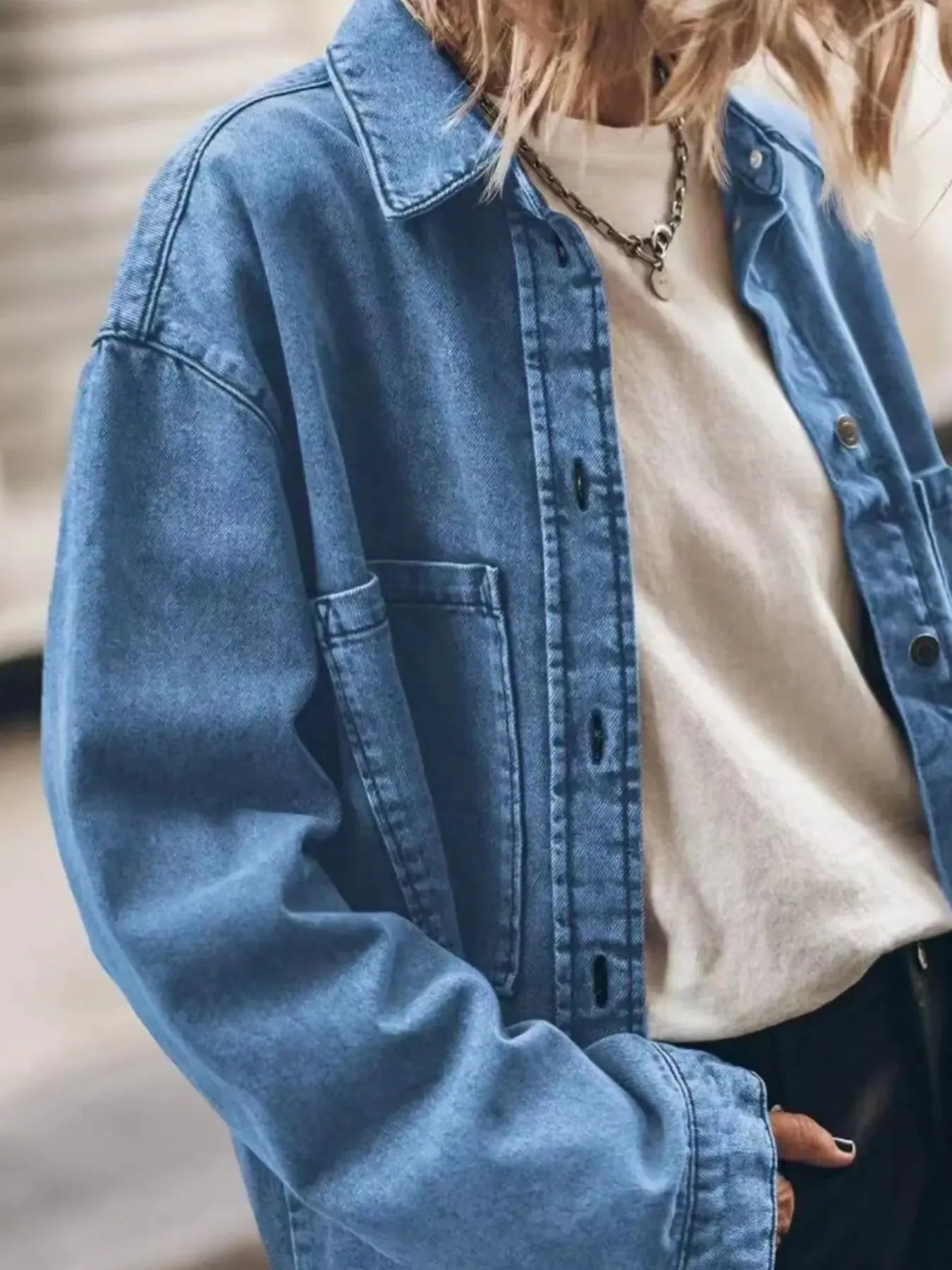 Oversized Button Up Denim Shirt - Plush Fashion Hub