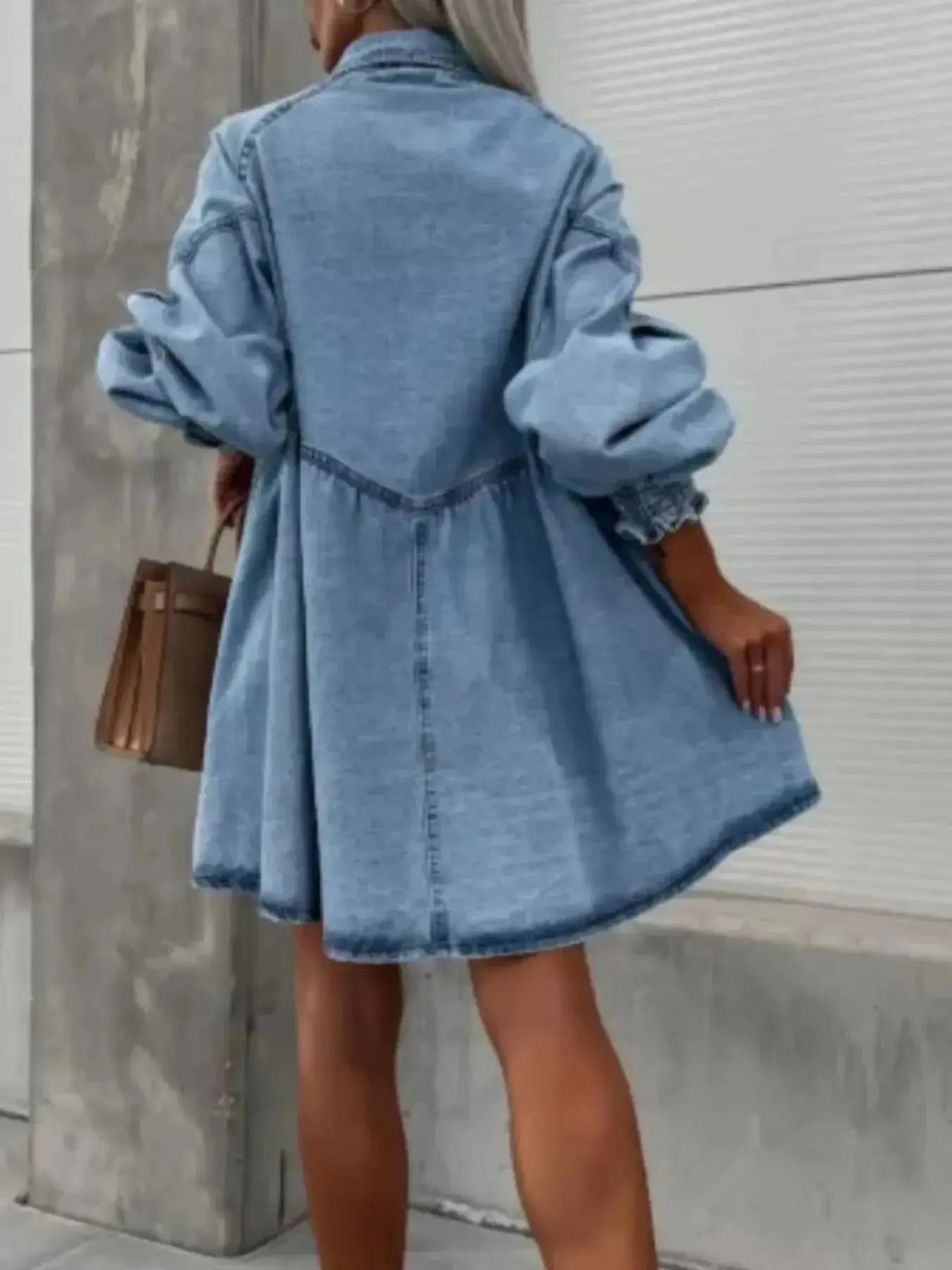 Oversized Long Sleeve Button-Up Denim Dress - Plush Fashion Hub