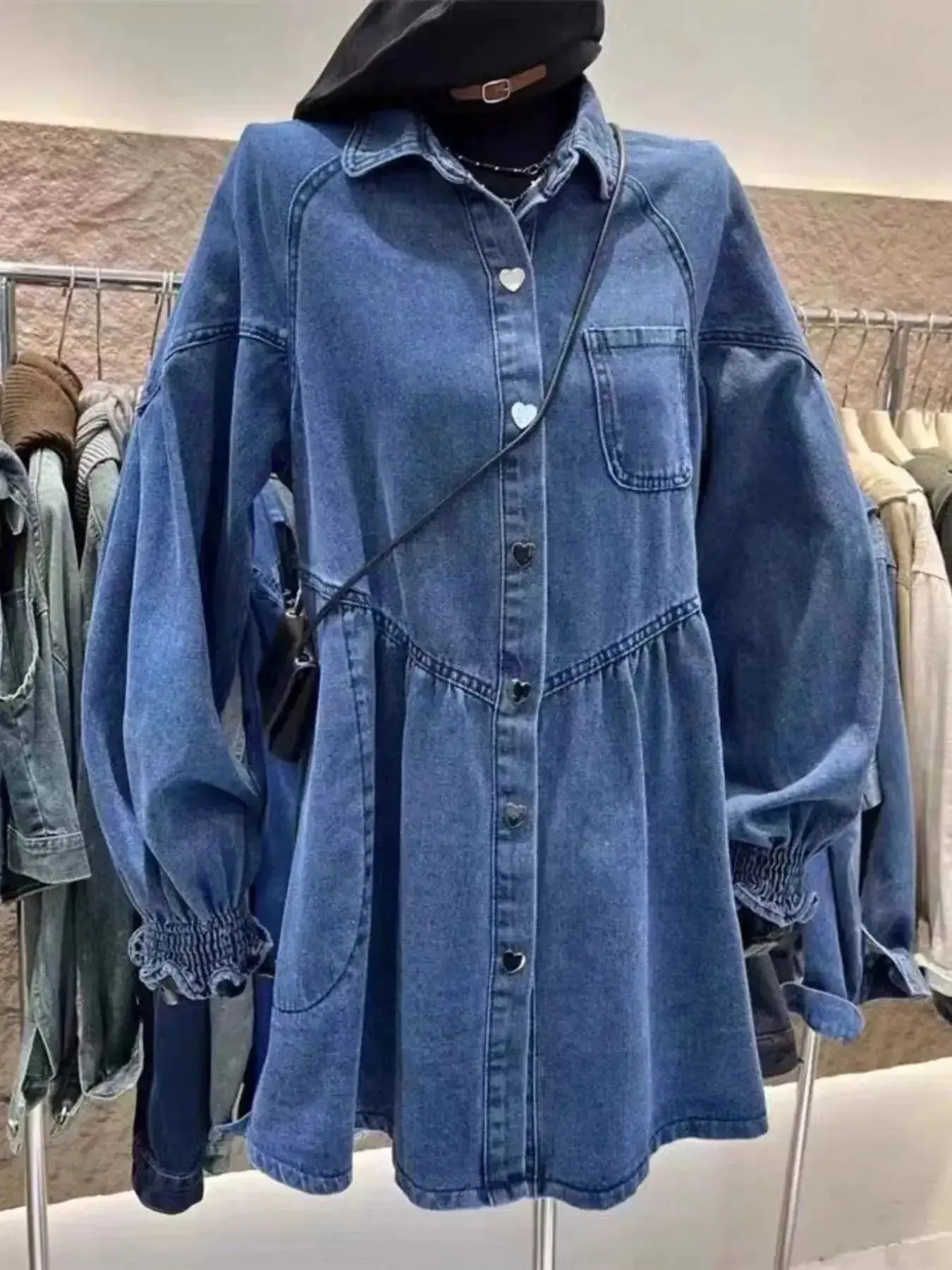 Oversized Long Sleeve Button-Up Denim Dress - Plush Fashion Hub