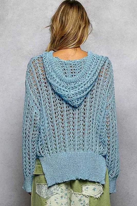 POL Openwork Round Neck High Low Knit Top - Plush Fashion Hub