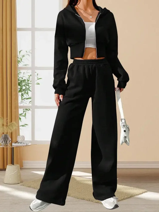 Pink Front Zip Hooded Sweatshirt And Two-piece Pants - Plush Fashion Hub