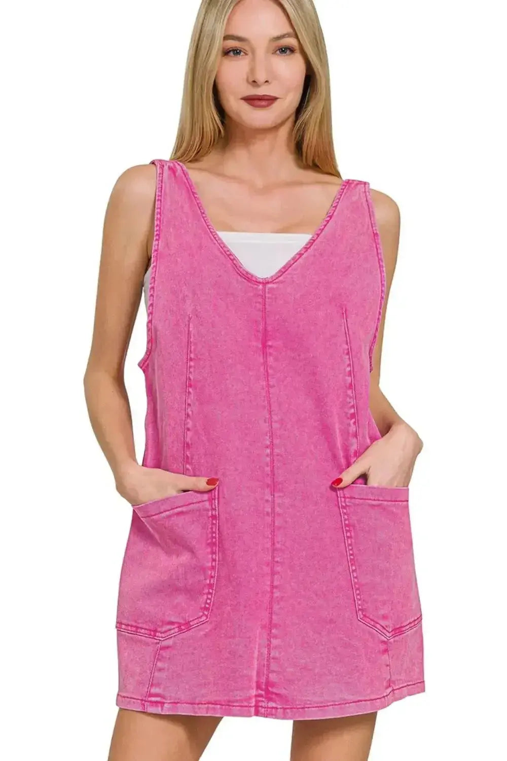 Zenana Washed Adjustable Strap Denim Overall Dress - Plush Fashion Hub