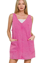 Zenana Washed Adjustable Strap Denim Overall Dress - Plush Fashion Hub