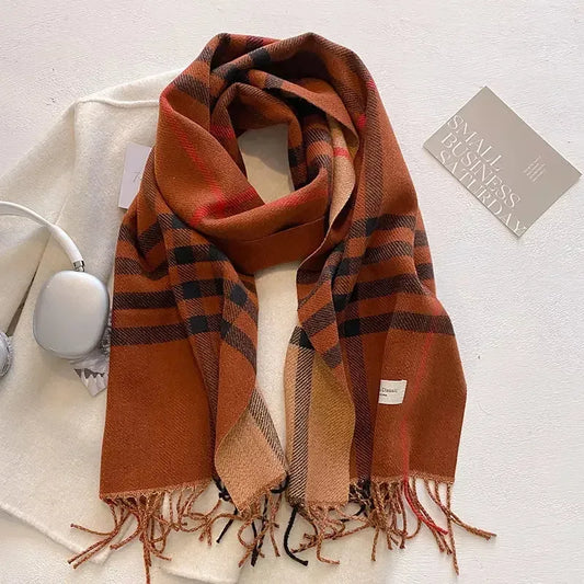Plaid Fringe Winter Scarf - Classic Heritage Style - Plush Fashion Hub