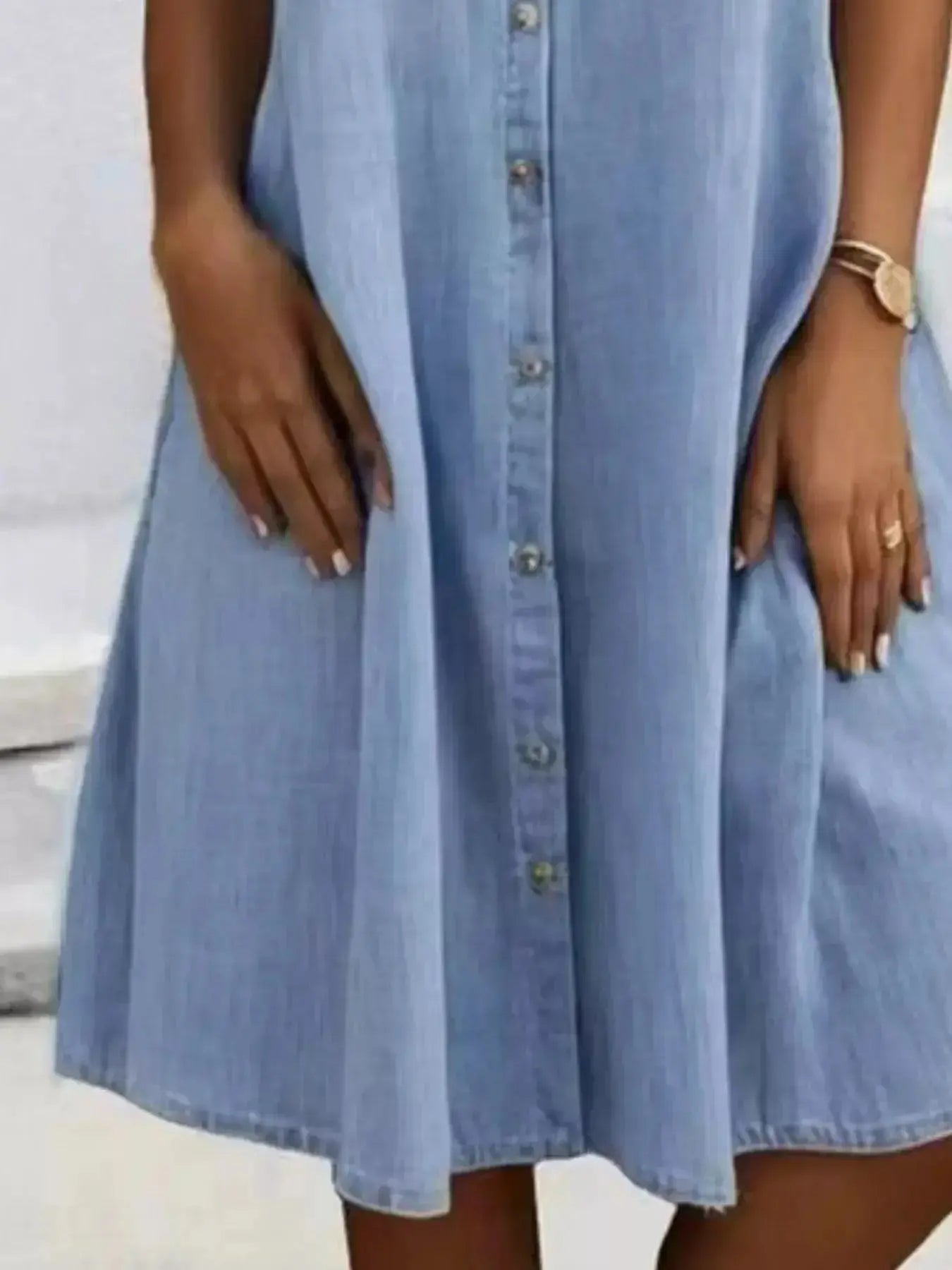 Full Size Button-Front Short Sleeve Denim Dress Plus Size - Plush Fashion Hub