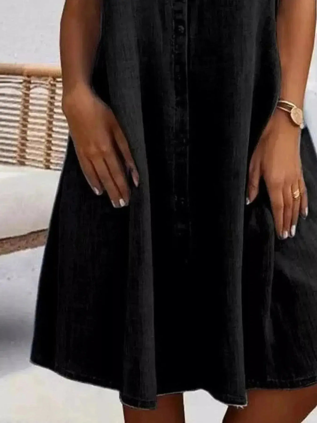 Full Size Button-Front Short Sleeve Denim Dress Plus Size - Plush Fashion Hub