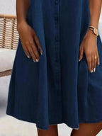 Full Size Button-Front Short Sleeve Denim Dress Plus Size - Plush Fashion Hub