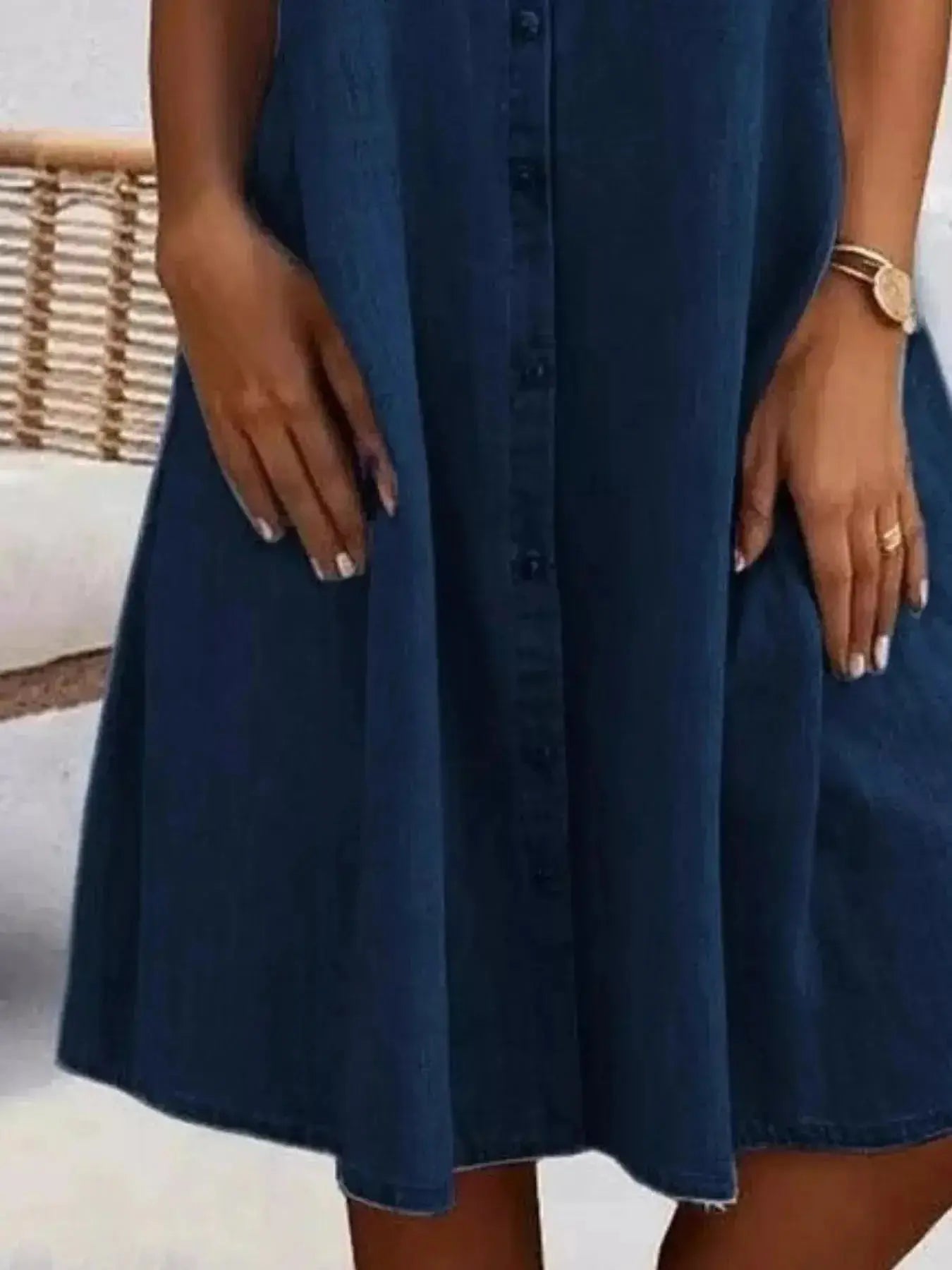 Full Size Button-Front Short Sleeve Denim Dress Plus Size - Plush Fashion Hub