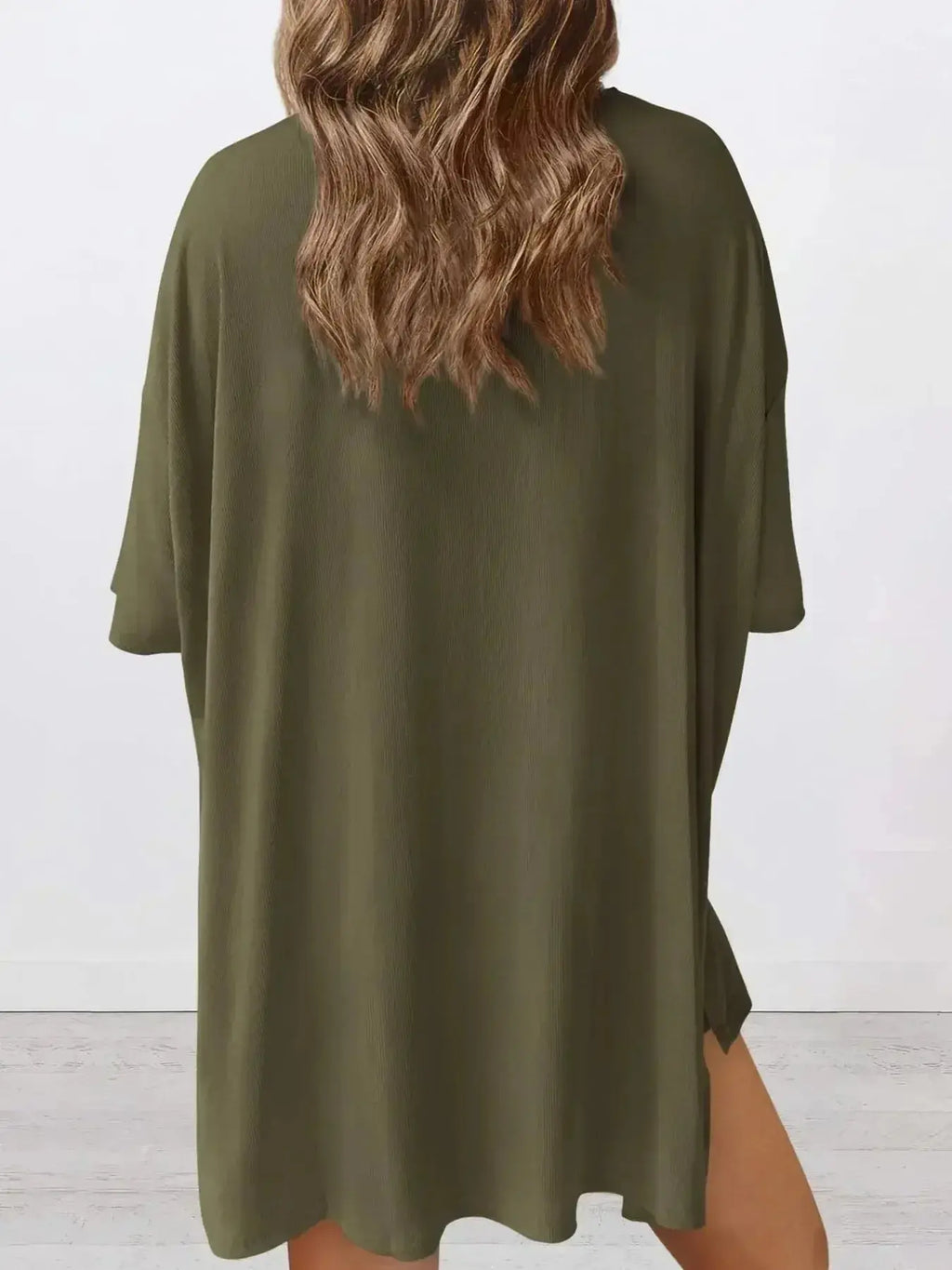 Full Size Oversized Slit Round Neck Top and Shorts Lounge Set Plus Size - Plush Fashion Hub