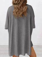Full Size Oversized Slit Round Neck Top and Shorts Lounge Set Plus Size - Plush Fashion Hub