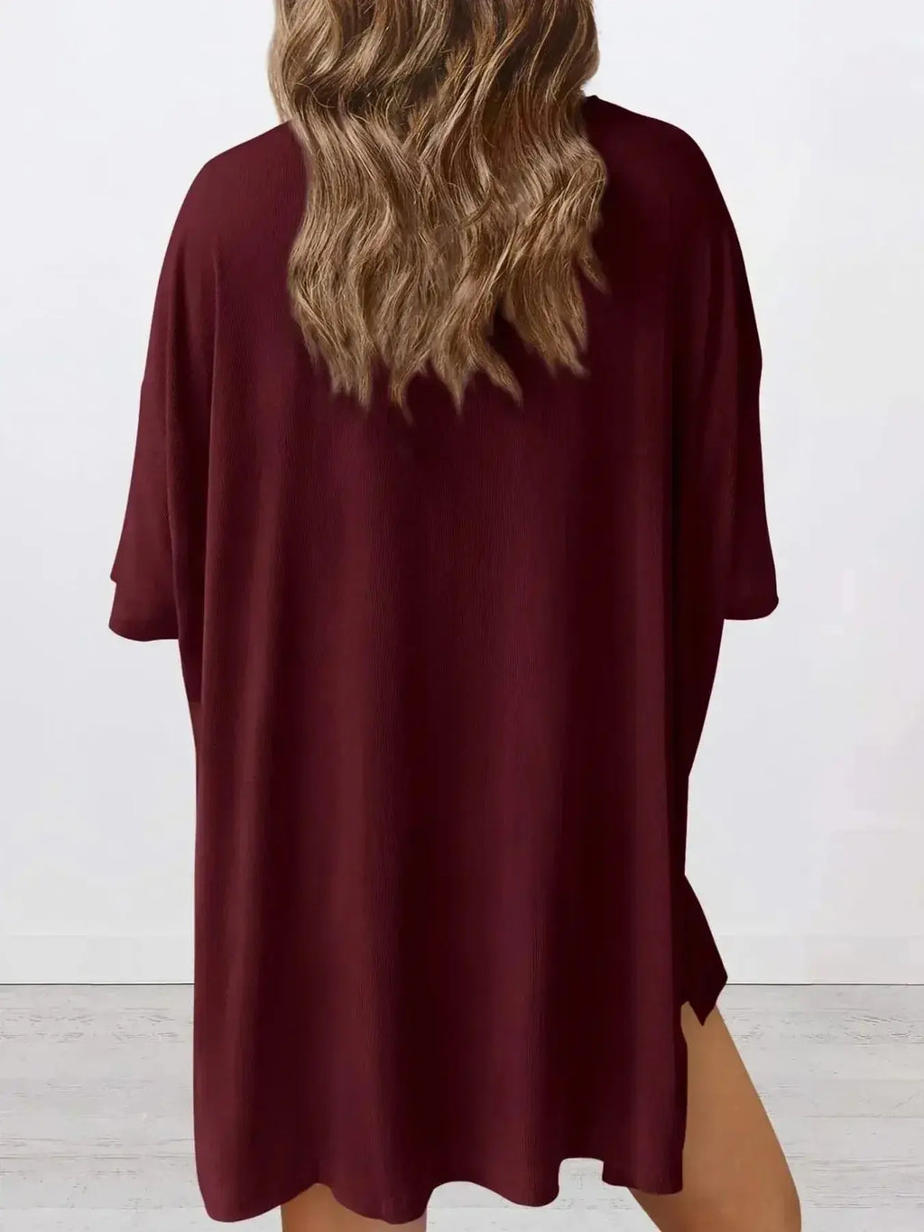 Full Size Oversized Slit Round Neck Top and Shorts Lounge Set Plus Size - Plush Fashion Hub