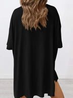 Full Size Oversized Slit Round Neck Top and Shorts Lounge Set Plus Size - Plush Fashion Hub