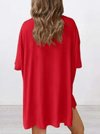 Full Size Oversized Slit Round Neck Top and Shorts Lounge Set Plus Size - Plush Fashion Hub