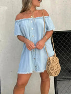 Full Size Raw Hem Mini Denim Dress Plus Size - Plush Fashion Hub