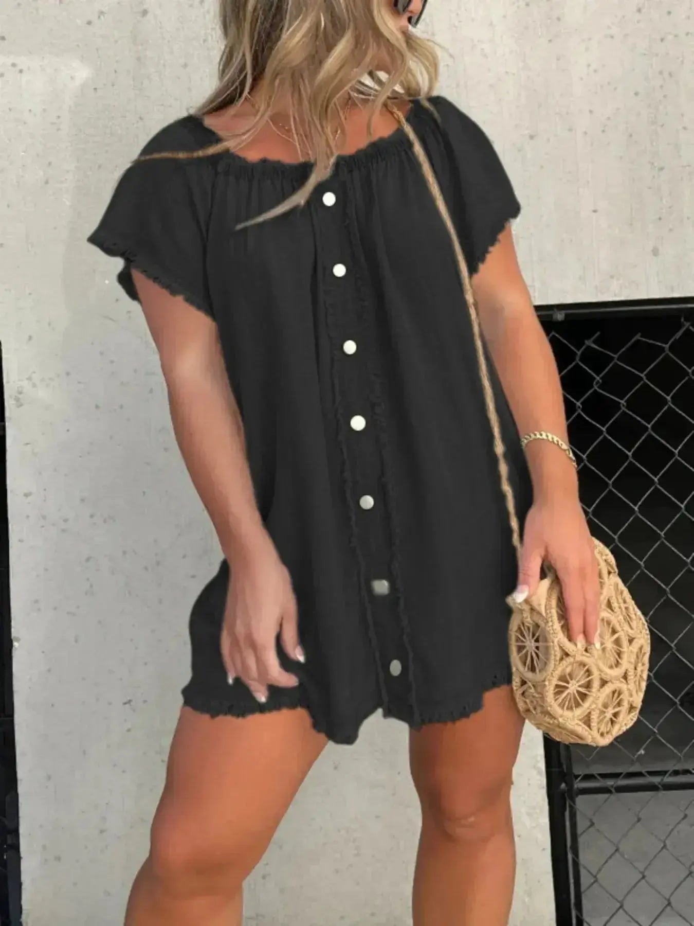 Full Size Raw Hem Mini Denim Dress Plus Size - Plush Fashion Hub