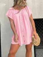Full Size Raw Hem Mini Denim Dress Plus Size - Plush Fashion Hub