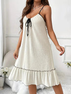 Full Size Tiered Ruffled Lounge Dress with Contrast Trim Plus Size - Plush Fashion Hub