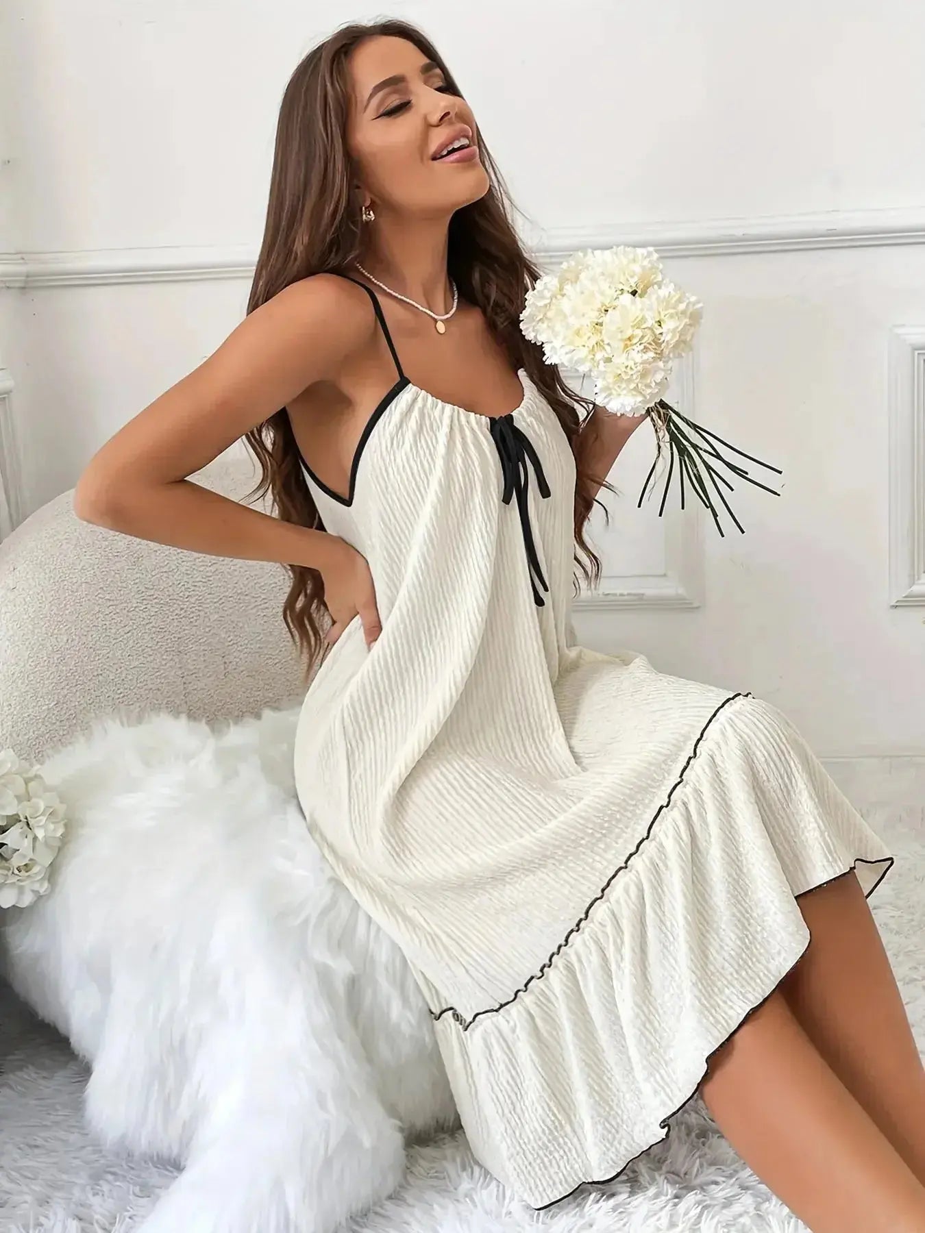 Full Size Tiered Ruffled Lounge Dress with Contrast Trim Plus Size - Plush Fashion Hub